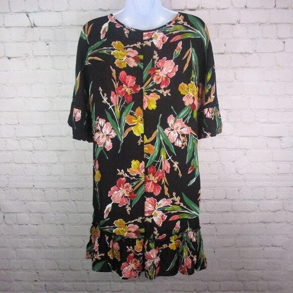 Flirty Floral Print Ruffle Beach Vacation Tropical Dress - Picture 4 of 5